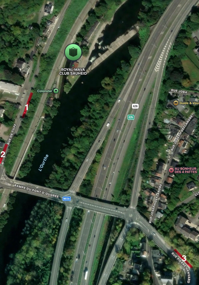Zone de stationnement proche de la rampe du pont d'Ougrée